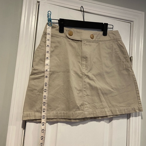 Banana Republic Size 6 Tan Khaki Cotton Chino A Line Button Mini Skirt - Picture 4 of 8